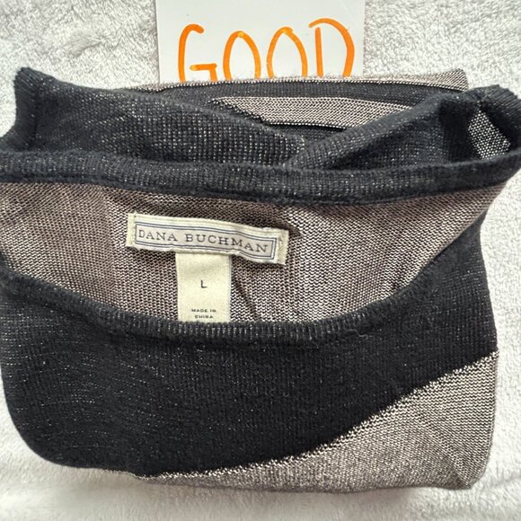 Dana Buchman Womens Black & Beige Striped Shimmer Knit Top Size Large 3/4 Sleeve - Picture 9 of 9